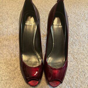 Stuart Weitzman Platform Burgundy Peep Toe Heels